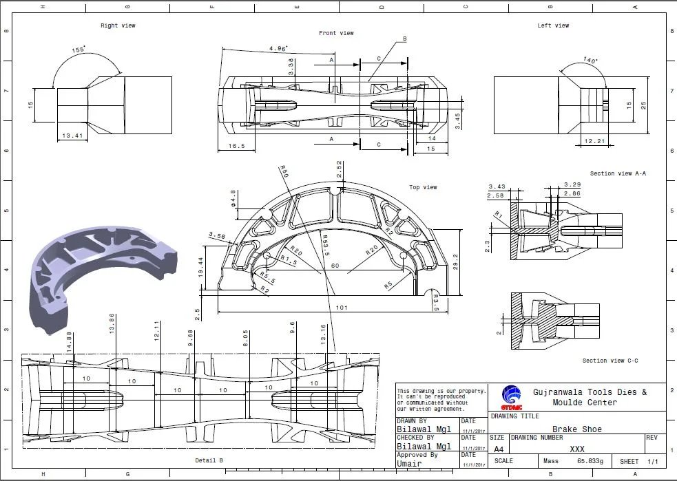 Custom part engineering drawing